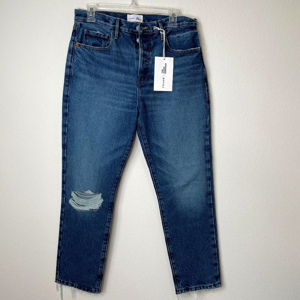 Frame X The Jeans Redesign Project Ellen Rips Straight Leg Recycle Denim Jeans